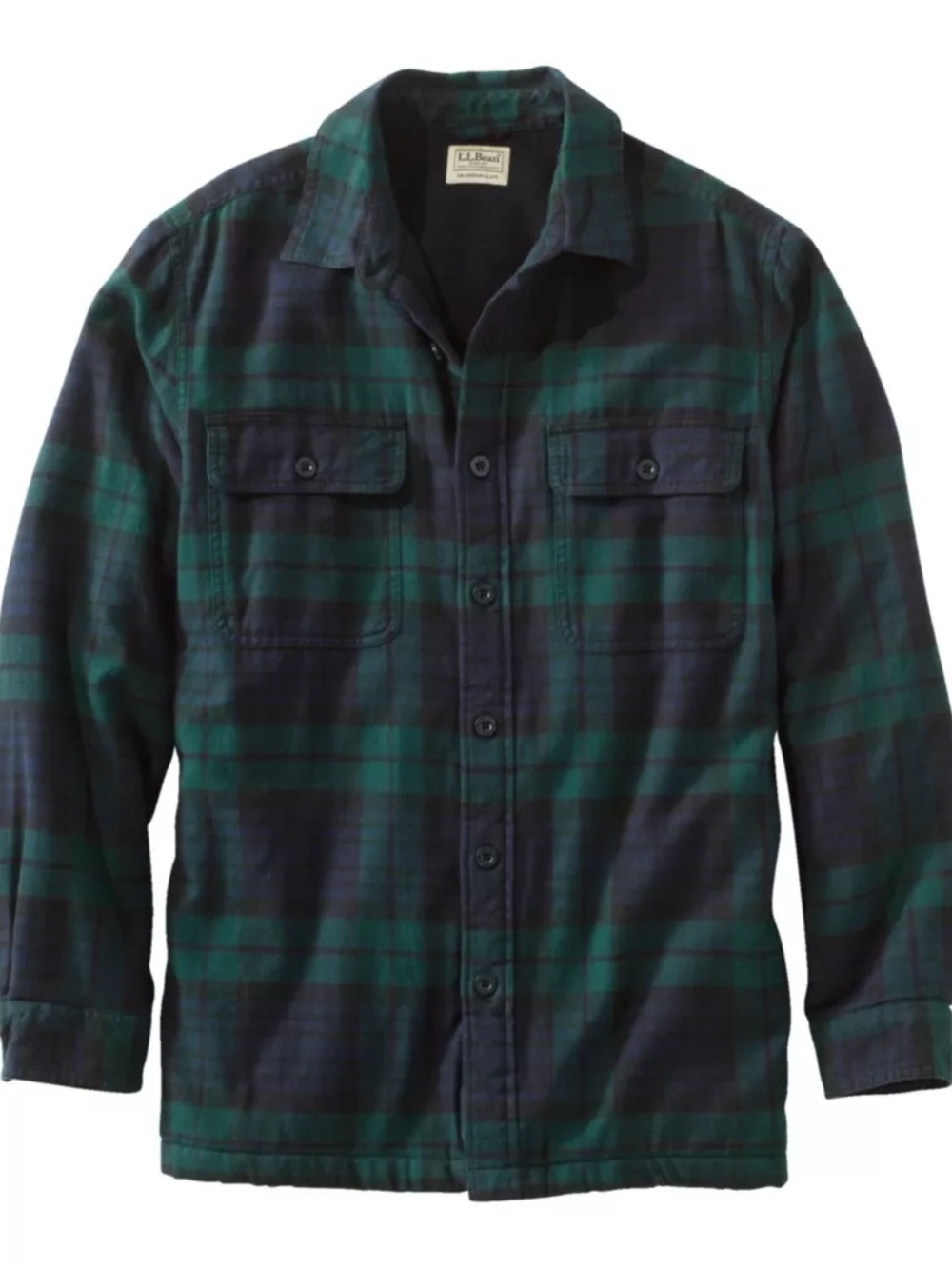 L.L. Bean Men's Navy & Green Plaid Shirt Jacket